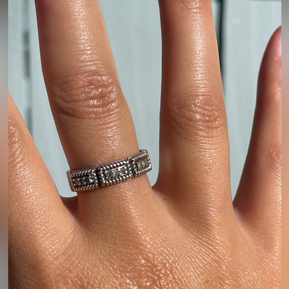 Vintage 925 Silver diamond ring band signed by designer SJ - Picture 3 of 13